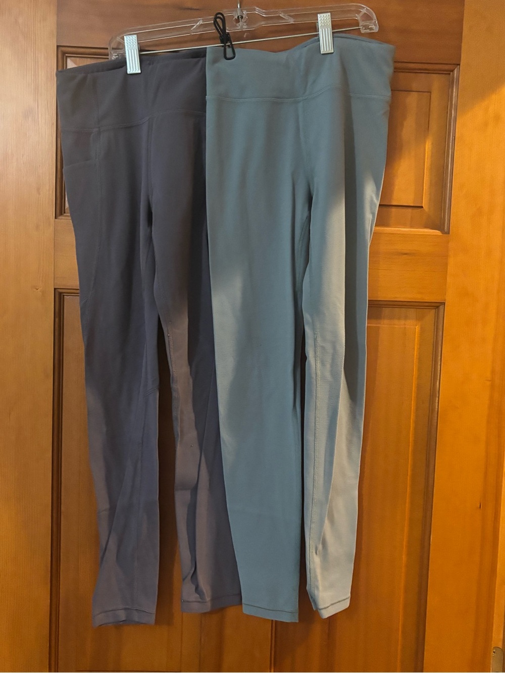 Athleta Two-Tone High-Waist Leggings in Charcoal Gray & Slate Blue